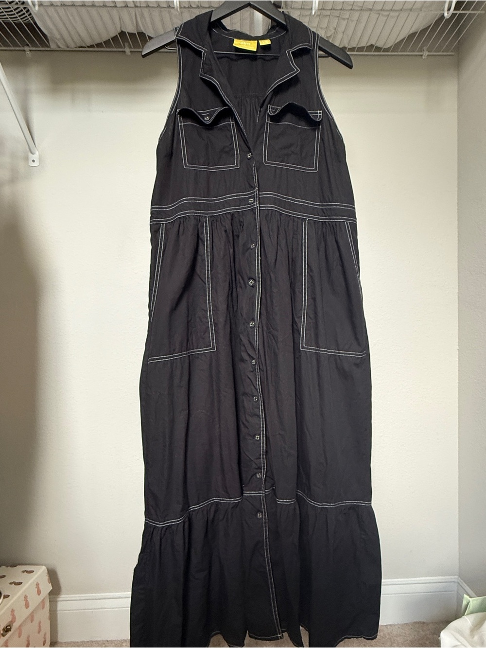Maeve Anthropologie Sleeveless Black Maxi Dress with Contrast Stitching